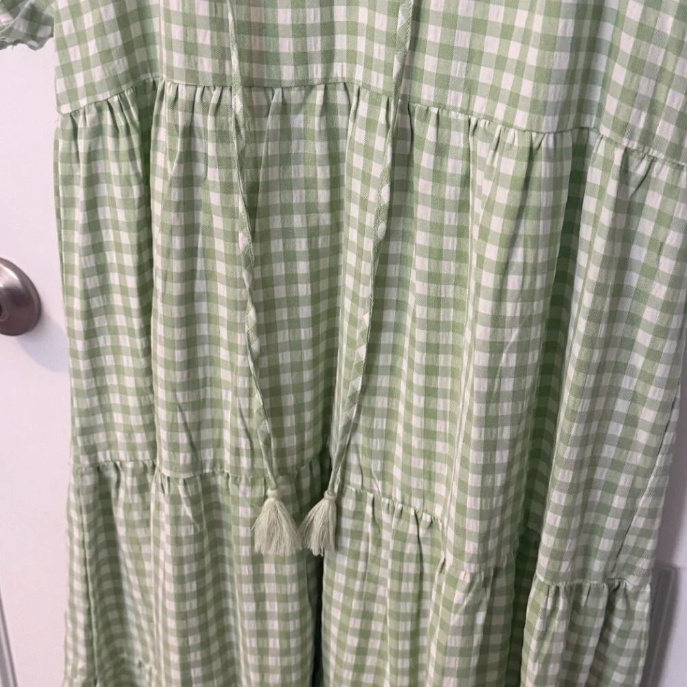 In Loom Dress Cottage core Green and White Smocked Maxi Medium - Picture 4 of 5